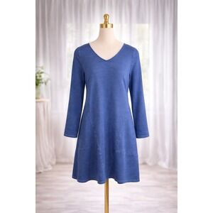 J Jill Indigo Pure Jill Lyocell Shift Dress Long Sleeves Blue Chambray Size S